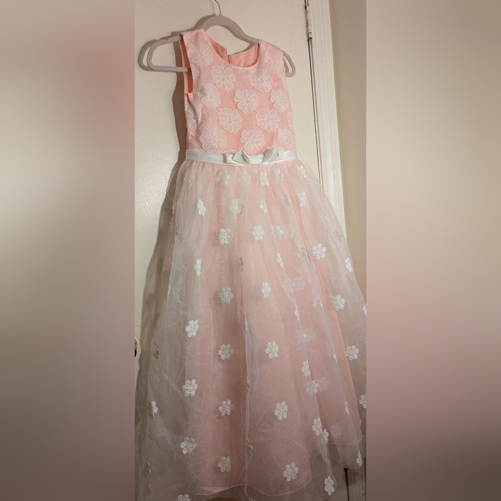 Elegant Pink and White Floral Kids Dress Size 4